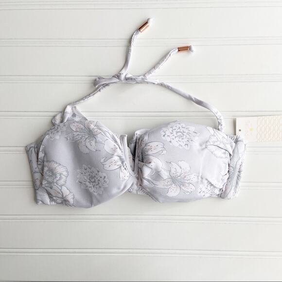 REVOLVE Eberjey M Grey Floral Spring Blossom Amala Strapless Bandeau Bikini Top - Picture 3 of 8